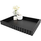 YMXYJM-Scalloped Coffee Table Tray，Ottoman Tray for Modern Home Decor. 14" Decorative Tray for Entryway Table Decor, Living Room Table Decor, Coffee Table Centerpiece - Black Resin