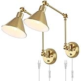 TRLIFE Wall Sconces Plug in, Dimmable Wall Sconces Brushed Brass Swing Arm Wall Lights Plug in Wall Mounted Light Industrial 