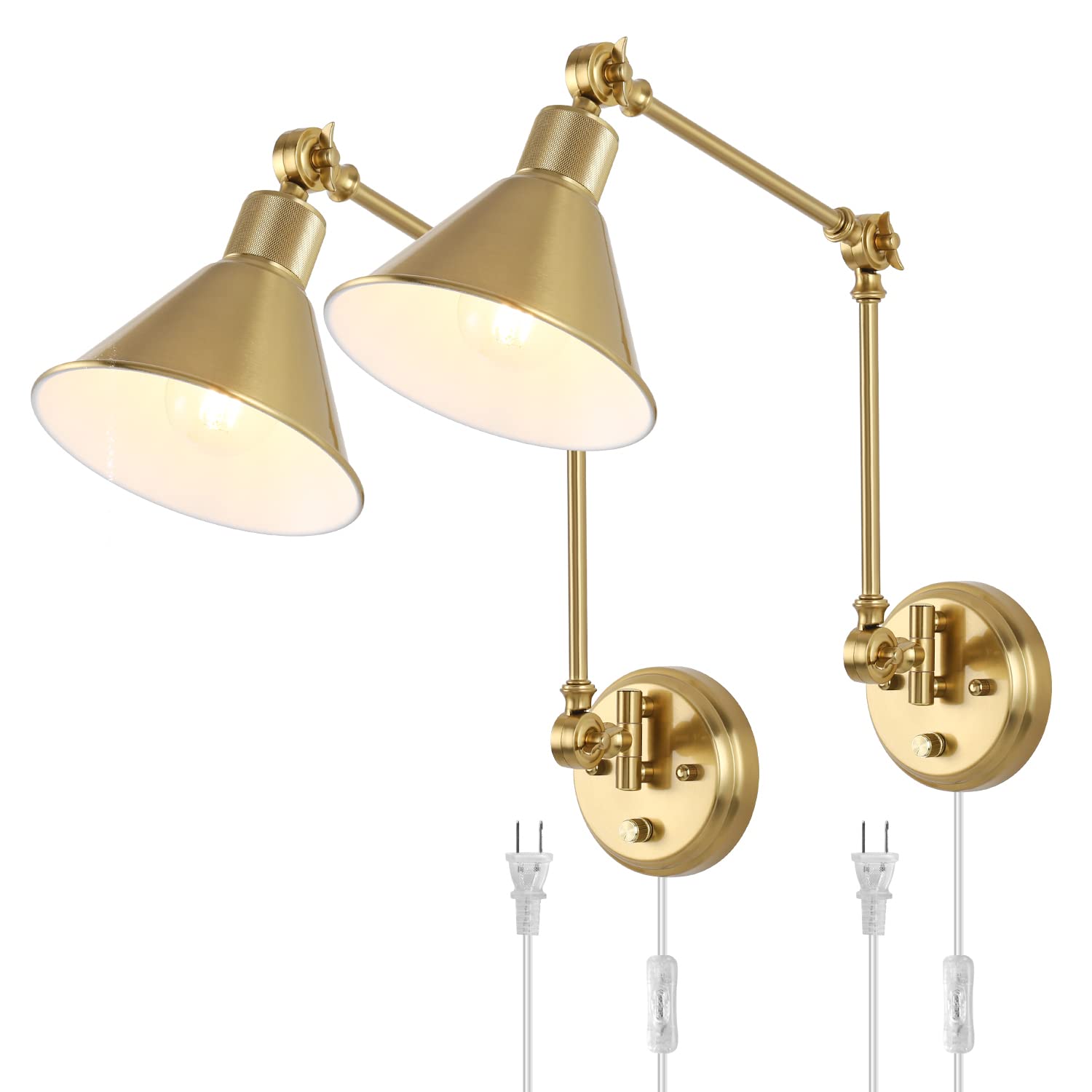 Photo 1 of TRLIFE Wall Sconces Plug in, Dimmable Wall Sconces Brushed Brass Swing Arm Wall Lights Plug in Wall Mounted Light Industrial Wall Lights with 6FT Plug in Cord, E26 Base, UL Listed(2 Pack, 2 Bulbs)
