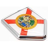 Overdecor Florida Flag Decal Stickers Car Emblem Florida Car Accessories Decorations Chrome Shield Flag Sticker Decals for Cars Truck Vehicles, 2 Pack