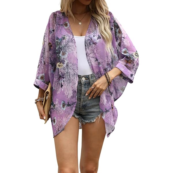 BECCA ETC Women's Polynesia Plus Size Open Front Tunic - Beach Cover Up With Bell Sleeves