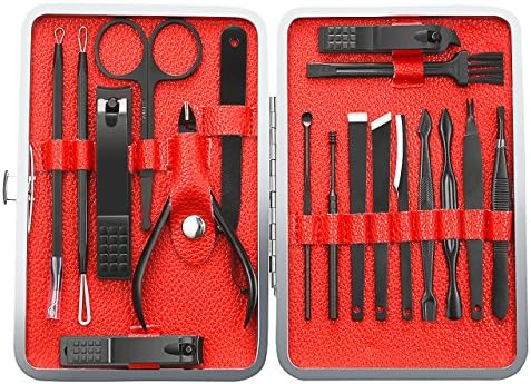 Nail Clippers Set for Men, 18 Pcs Manicure Pedicure Set for Hand, Face and Foot Care, Stainless Steel with Black Leather Case for Travel