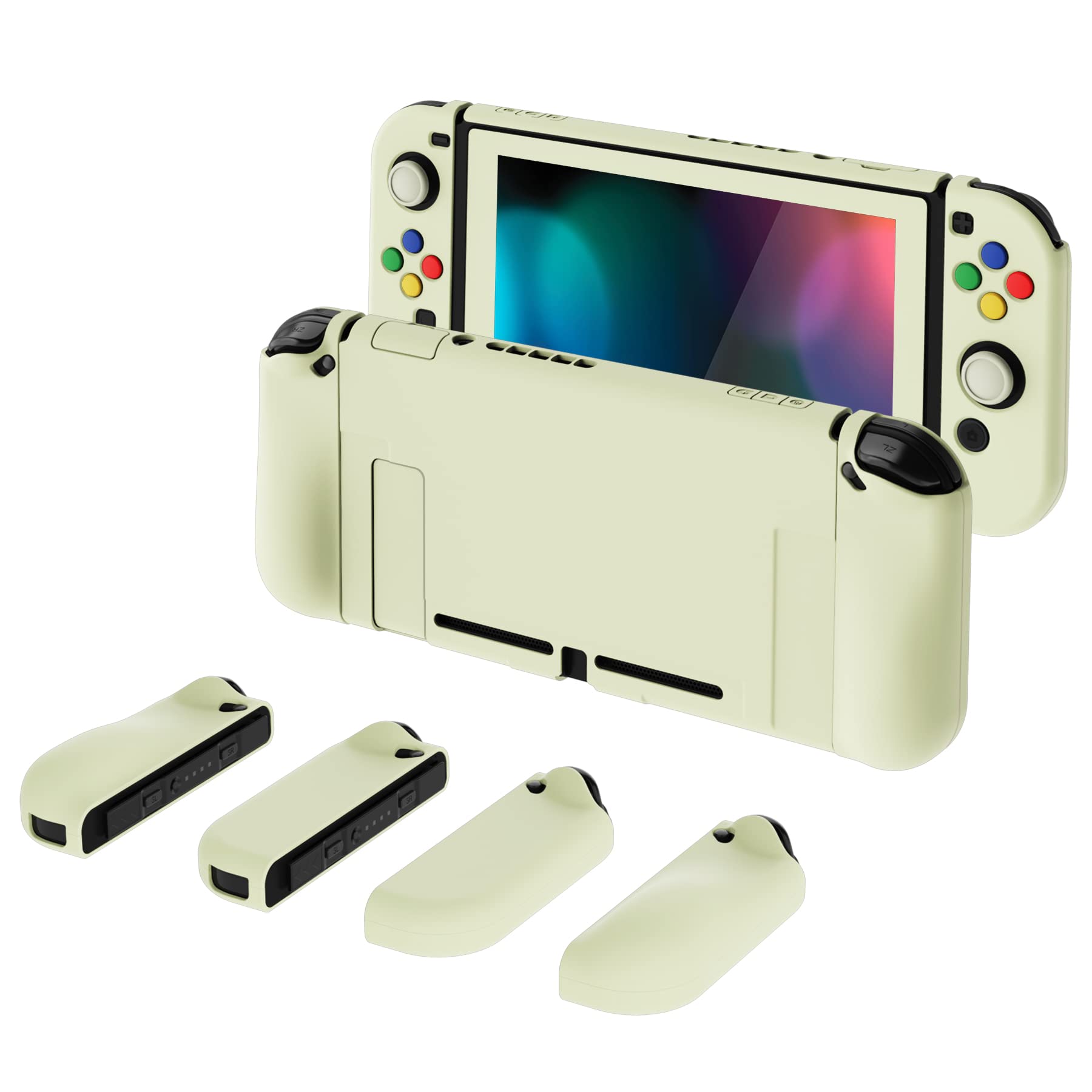PlayVital AlterGrips Ergonomic Grips Cover for Nintendo Switch, [2 Design] Interchangeable Comfort Dockable Protective Case with Screen Protector & Thumb Grip Buttons Caps - Antique Yellow