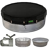 QH.HOME 550D 8 Ft Round Stock Tank Pool Cover, Tear-Resistant Waterproof | Patented winch tightens easily, triple windproof design helps prevent lifting in wind, fits 8 ft round stock tank pools.