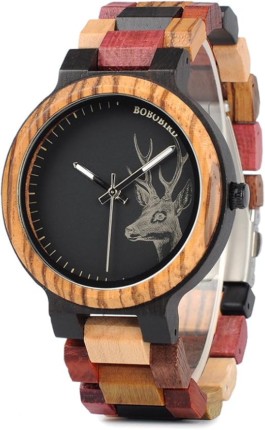 Amazon Com Bobo Bird Mens Colorful Wooden Watches Classic Leisure Quartz Wristwatches With Cute Deer Pattern Unique Couple Watches For Lovers Watches
