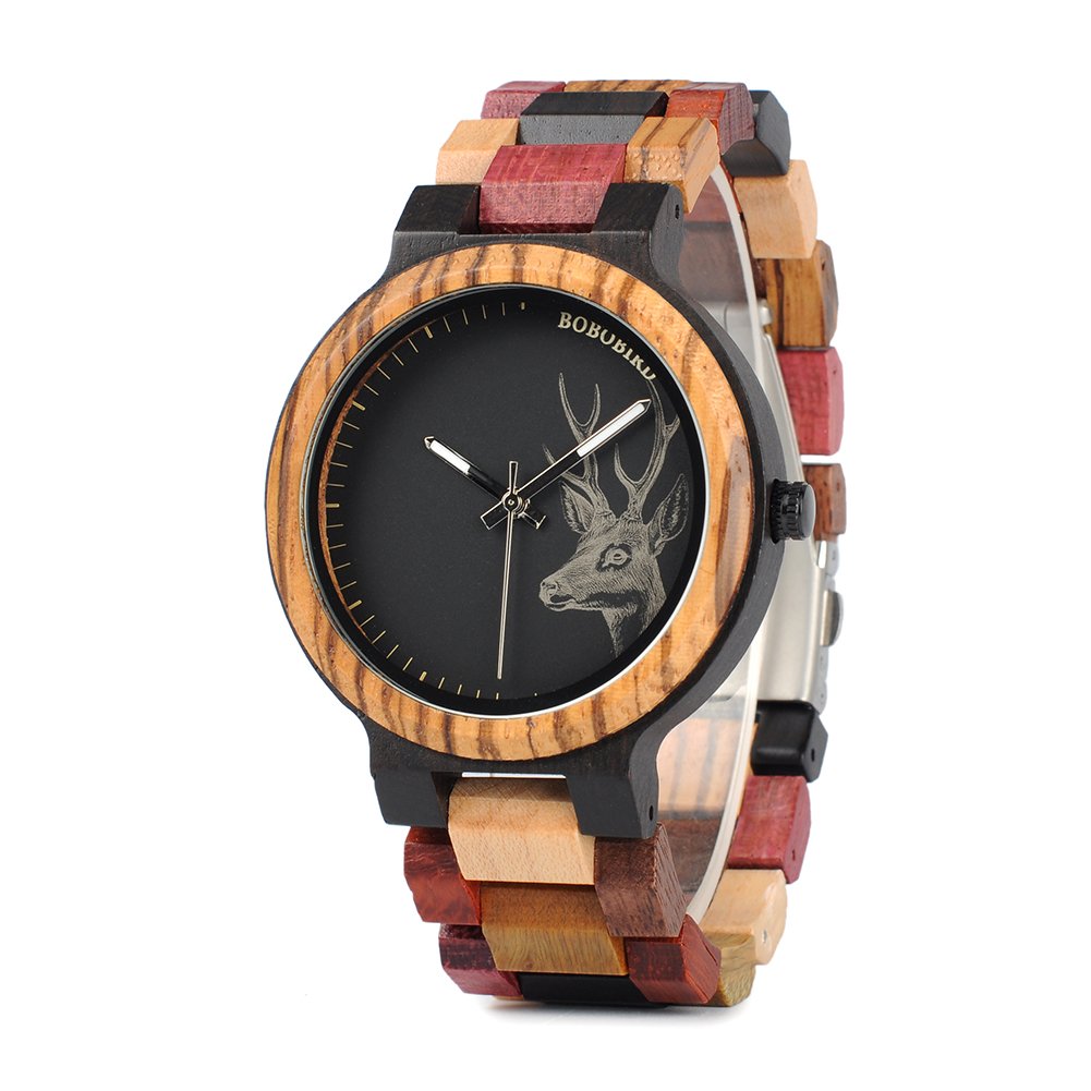 BOBO BIRD Mens Colorful Wooden Watches Classic Leisure Quartz