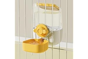 YLYGJGL Pet Hanging Automatic Feeders Drinking Bowls 33oz, Siphon Water Feeder No Drip Water Set, Cage Pet Feeding Bowls Dispenser for Cats Dogs Puppy, Rabbit Hamsters Chinchilla Hedgehog(Yellow-White-Water)