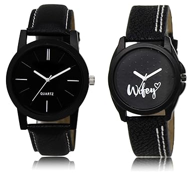 Analouge Round Black Dial Leather Belt Mens Womens Watch Combo -(LR05_234)