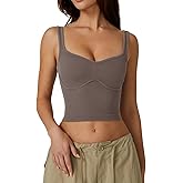 QINSEN Womens Sleeveless Cropped Rib Knit Seamless Sweetheart Neckline Going Out Tank Tops