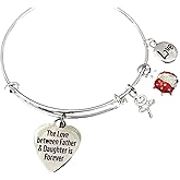Father Daughter Forever Love Little Lady Bug Expandable Charm Bracelet Silver Adjustable Bangle Gift