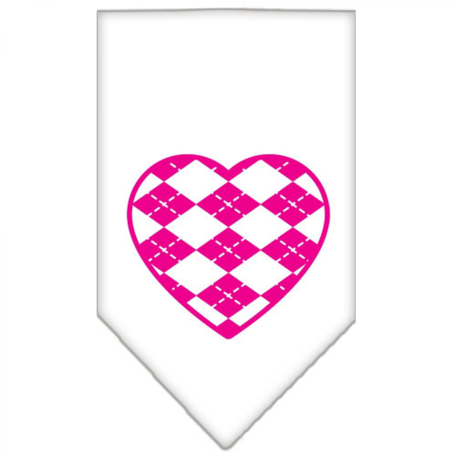 Mirage Pet Products Argyle Heart Pink Screen Print Bandana for Pets, Large, White