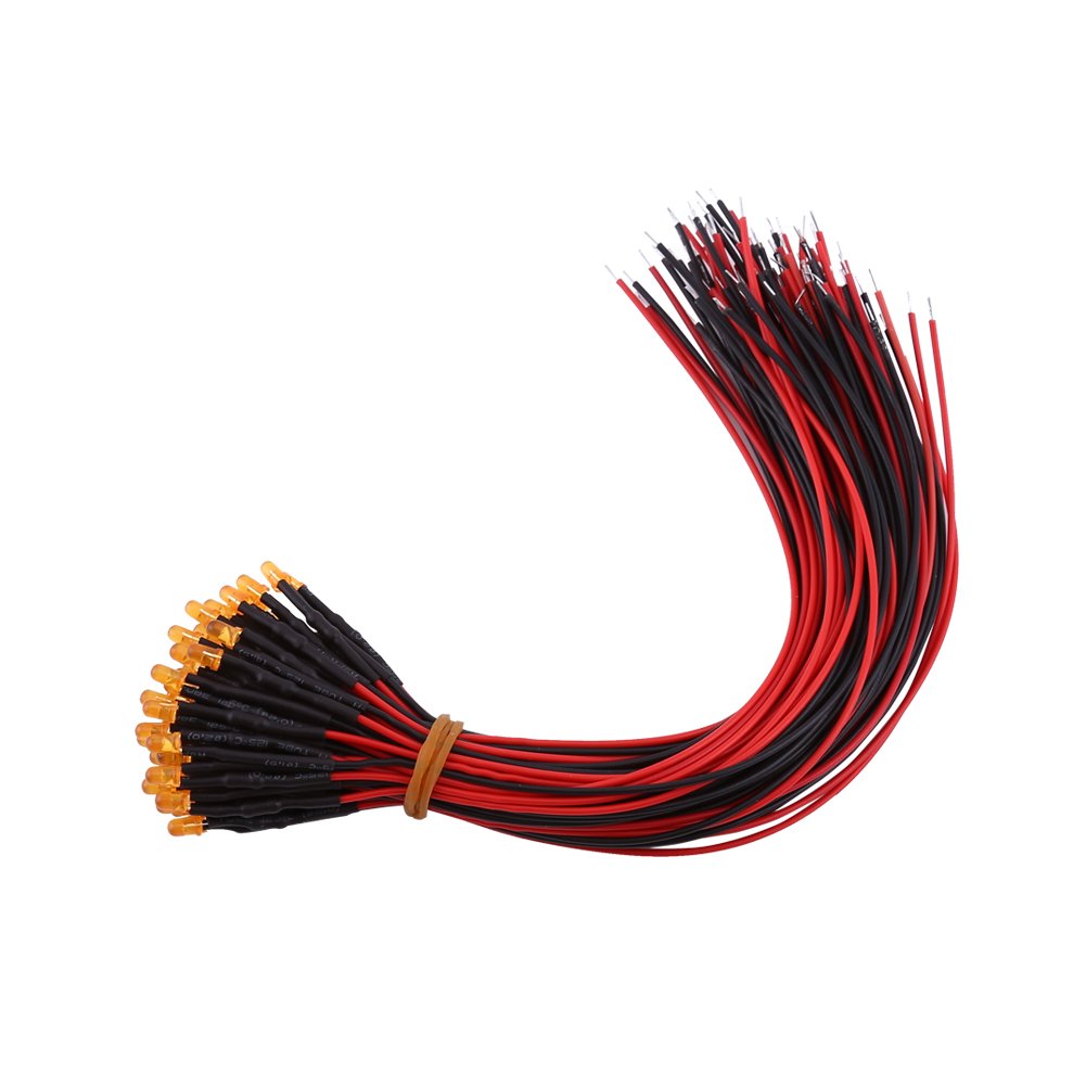 Walfront 50Pcs 3/5/10mm Pre-Wired Diffused LED Diodes Multi Colors Light DC 9-12V(Orange Light-3mm)