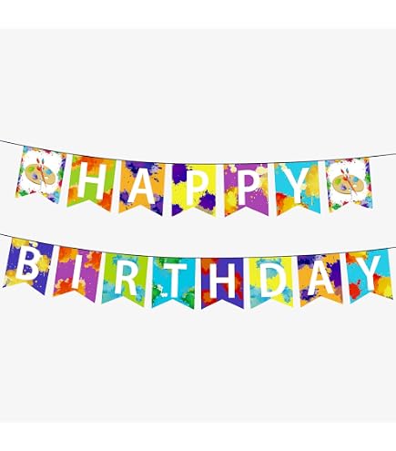 Modern Whimsy Art Party Decorations - 2-Piece Banner Set With Happy Birthday & Paint Garland - View #2