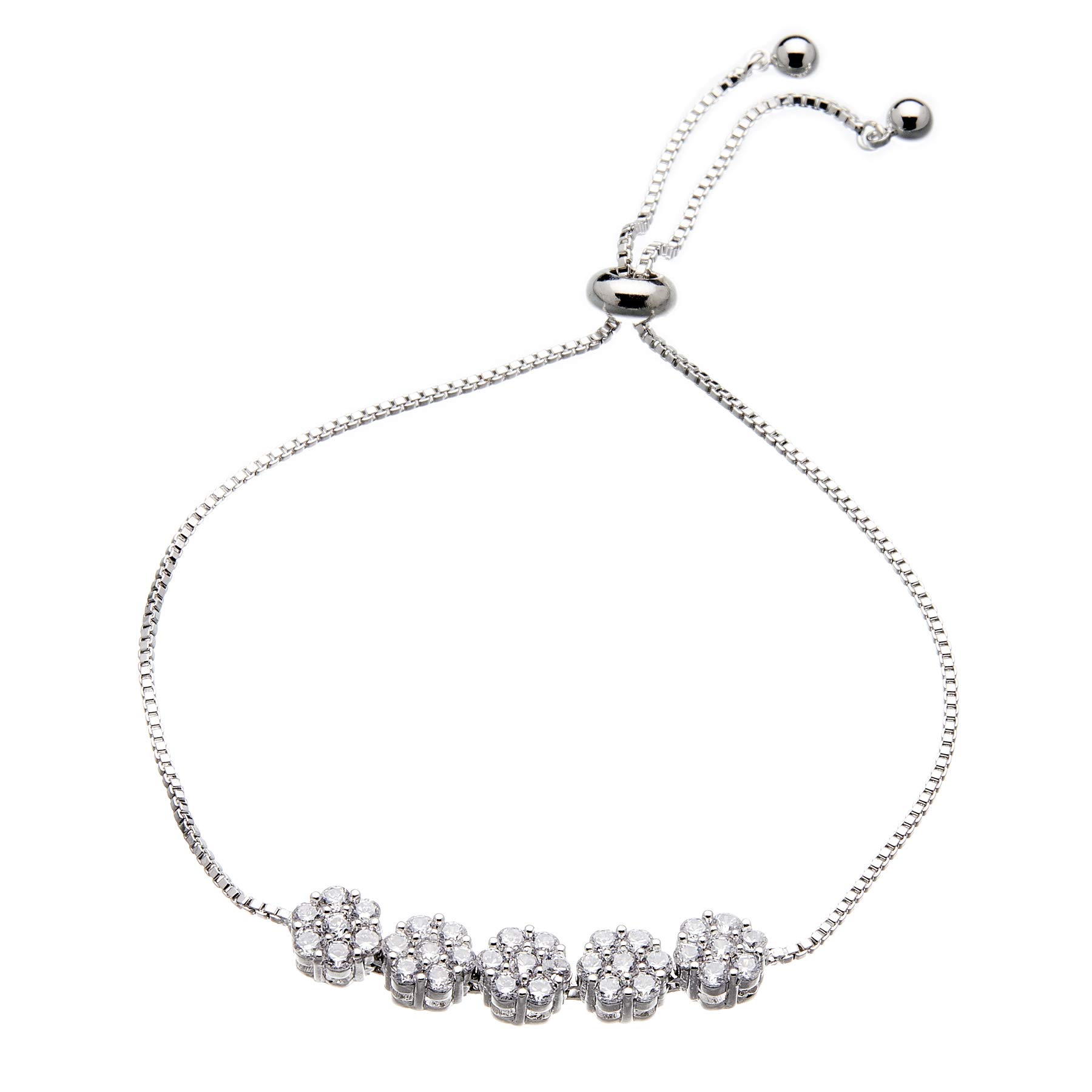 Bello London Adjustable sliding clasp silver plated bracelet with Cubic Zirconia crystals - Nicci