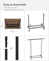 SONGMICS Clothes Rack with Wheels Extendable 100 kg Load Capacity Black view 7