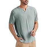 Angbater Men's Linen Shirt Short Beach Hippie T Shirts Casual Summer Lightweight Tropical Henley Shirts