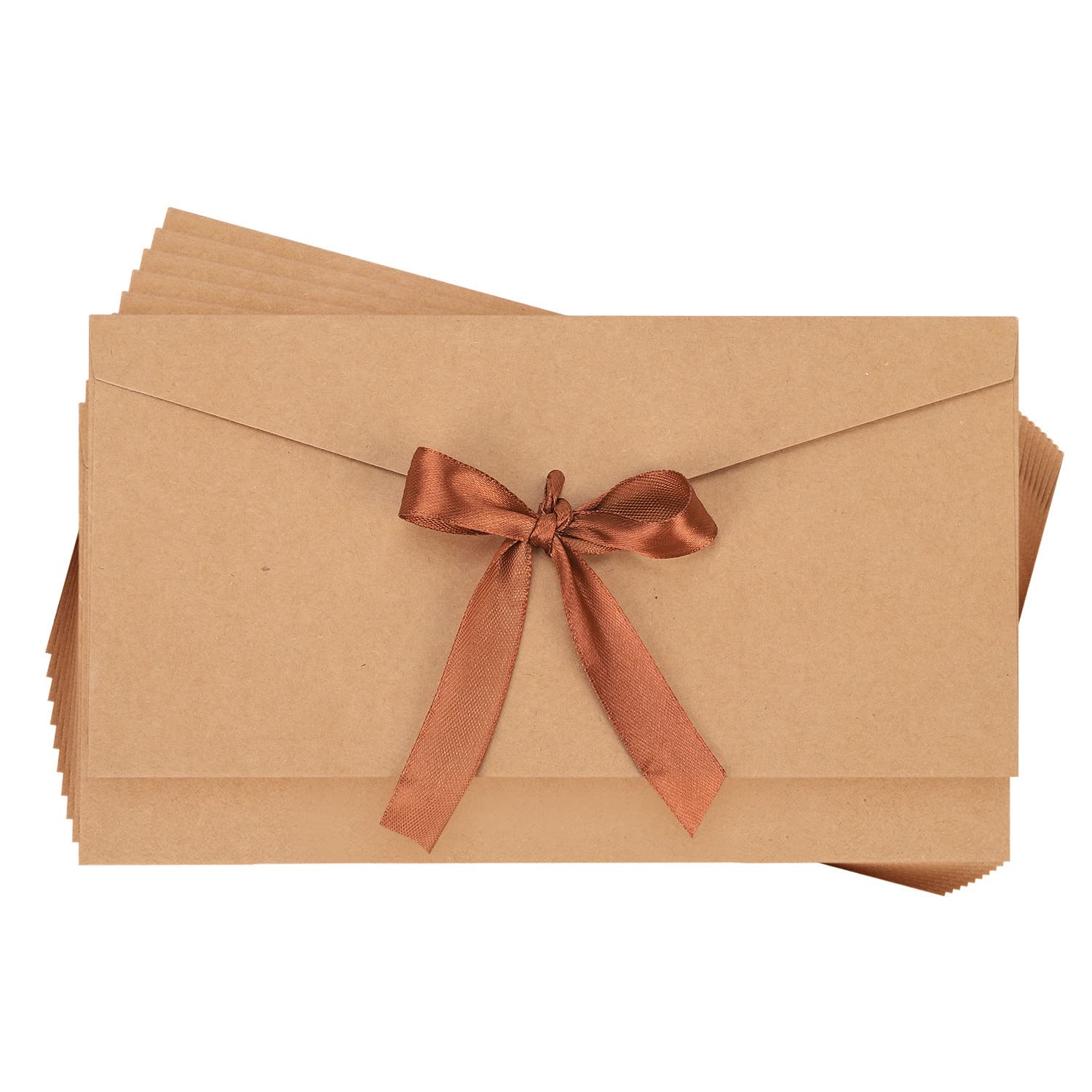 10Pcs Kraft Envelopes with Ribbons Retro Greeting Card Envelopes Wedding Invitation Envelopes Black Paper Gift Envelope for Invitations Letters, Christmas, Birthday, Festival Cards, Wedding Invitation