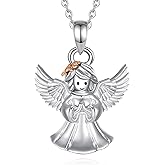 EUDORA S925 Sterling Silver Guardian Angel Necklace/St Brigid's Cross/Infinity Cross Necklaces with Crushed Turquoise Cute Angel Wing Pendant Christian Faith Jewelry Original Gifts for Women, 18"