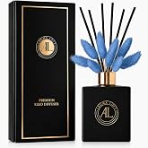 Aroma Loft Black Reed Diffuser Sticks in Oil Set with Cashmere Vanilla Scent | Long-Lasting Reed Diffusers for Home, Office &amp; Bedroom Decor Fragrance Diffuser | BunnyTail Blue Dried Flowers | (5 oz)