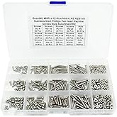 Guard4U 480Pcs 12-Size Metric M2 M2.5 M3 Stainless Steel Phillips Pan Head Machine Screws Nuts Assortment Kit