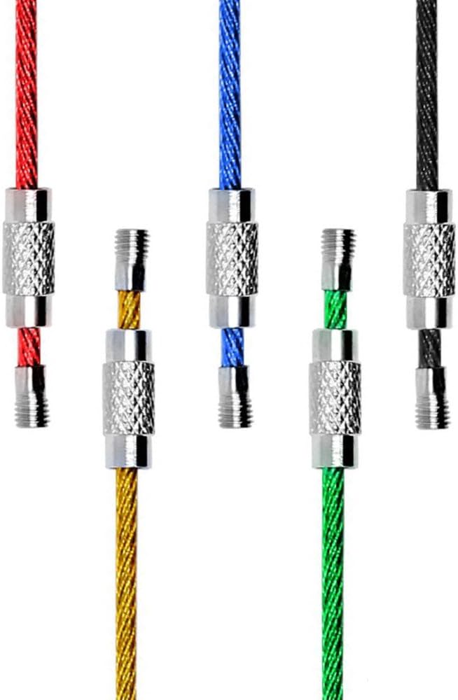 30 pcs Metal Wire Keychains, CNYMANY 4" 6" 7.8" Cable Keyrings 2mm Key Rings Loops with Stainless Steel Connecter for Hiking Luggage ID Tags - Red, Yellow, Blue, Green, Black: Office Products
