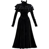 MEOWCOS Women's Renaissance Dress Gothic Velvet Dress Medieval Costume Vintage Waist-hugging Dress with Ruffled Cape
