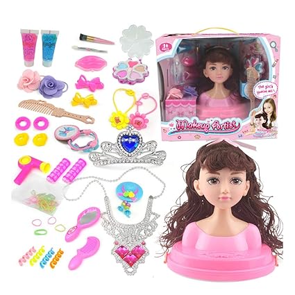 Leoie Makeup Doll Head Girls Playset with Beauty and Fashion Accessories [Deluxe Edition] Big Wave air Bangs