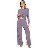 WiWi Bamboo Viscose Pajama Set for Women Super Soft Long Sleeve Top with Pants Loungewear Cooling 2 Piece Pjs Sets S-XXL