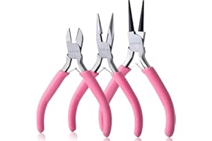 LEONTOOL Mini Jewelry Pliers Set 3 Pcs Jewelry Making Tools Pliers Kit Includes Long Nose Pliers/Round Nose Pliers/Diagonal P