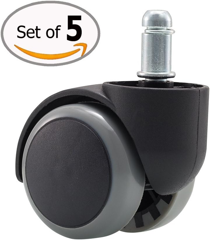 JOBOON Office Chair Caster Wheels Replacement Standard Stem Size 7/16"(11mm) 7/8"(22mm) for Hardwood Floors Rubber PU 2",Heavy Duty up to 500Lb Weight Capacity,5 Unit/Pack Light Gray