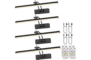 Yuichoy 4 Pack Picture Lights for Wall Battery Operated, 12 inch Wireless Art Lighting for Painting, 6 Colors Picture Frame Lights with Remote, Dimmable 4200mAh Gallery Light, Black