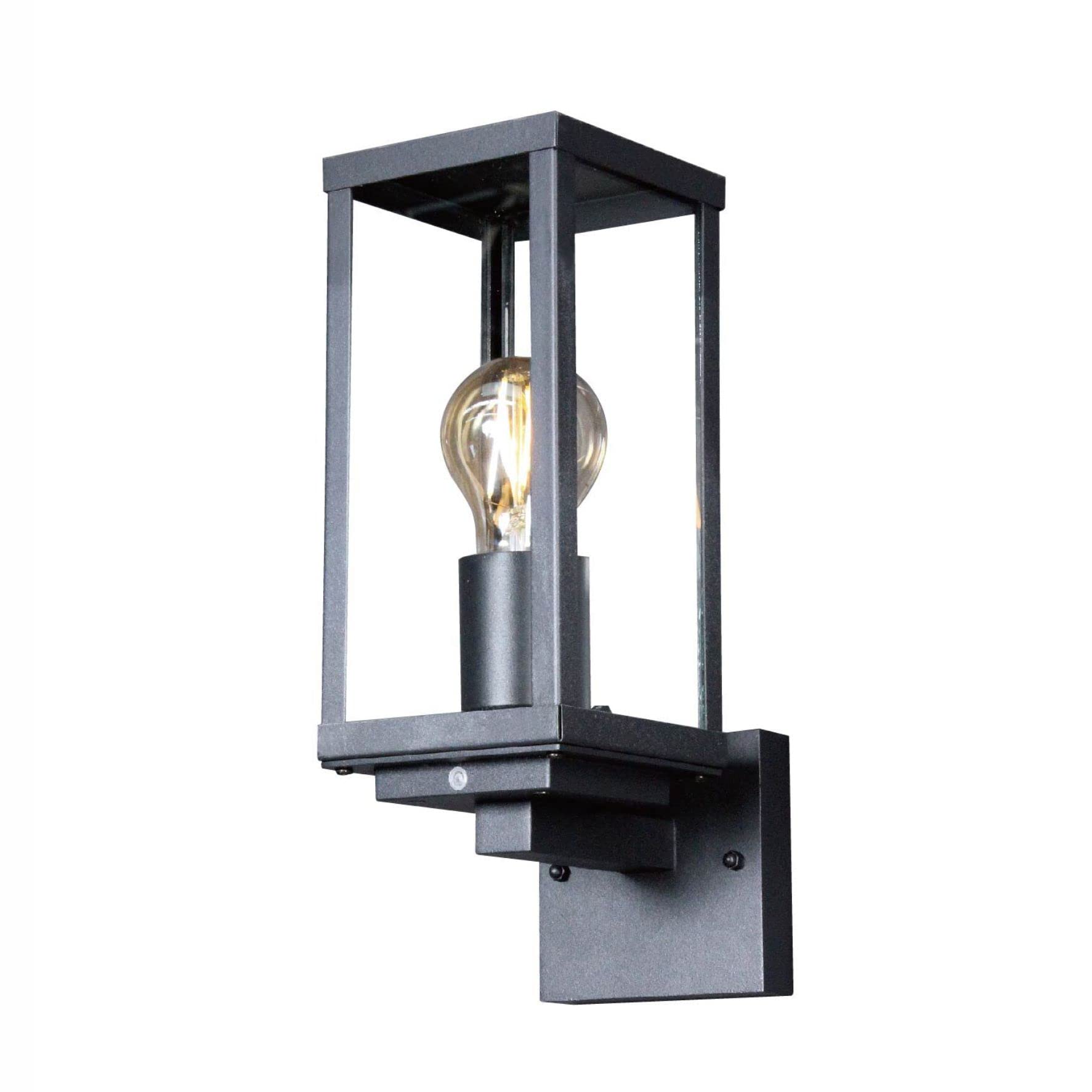 sanlumia Photocell Dusk to Dawn Outdoor Wall Security Lantern Light, Black Die-cast Aluminum Sturdy Glass, IP44 Weatherproof, Exterior Lighting Main Powered, Front Door, Porch (E27 Bulb, Excluded)