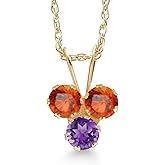 Gem Stone King 14K Yellow Gold Orange Sapphire and Purple Amethyst 3-Stone Pendant Necklace For Women (0.42 Cttw, Gemstone September Birthstone, Round 3MM, 18 Inch Chain)