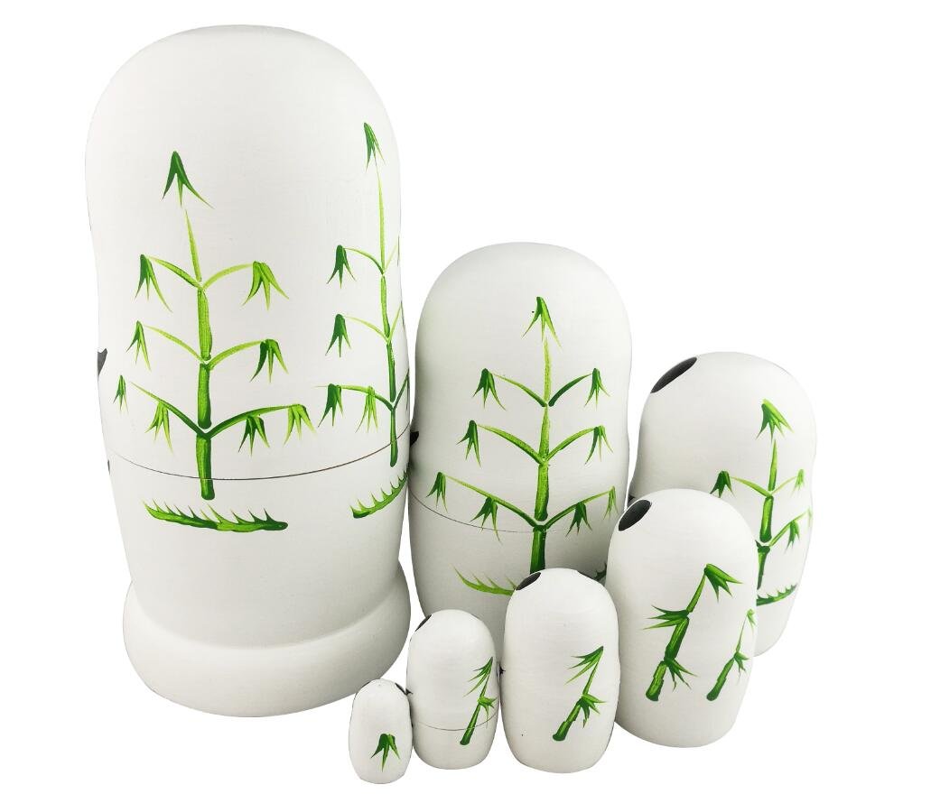 Winterworm® Adorable Lovely Panda Holding Bamboo Handmade Wooden Russian Nesting Dolls Matryoshka Dolls Set 7 Pieces for Kids Toy Birthday Home Decoration