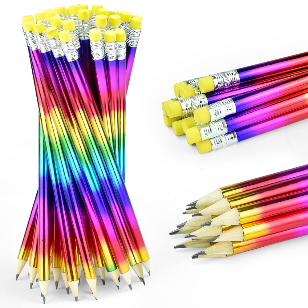 XAVSWRDE 48 PCS Rainbow Pencils,HB Graphite Pencil Bright Colour Wooden Pencils Painting Pencil Professional Pencils Set with Eraser Top for Home Office School Classroom Supplies