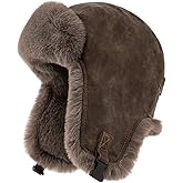 Winter Waterproof Trapper Hat,Women Men Faux Fur Bomber Hat, PU Leather Thermal Aviator Cap, Skating Skiing Hunting Hat