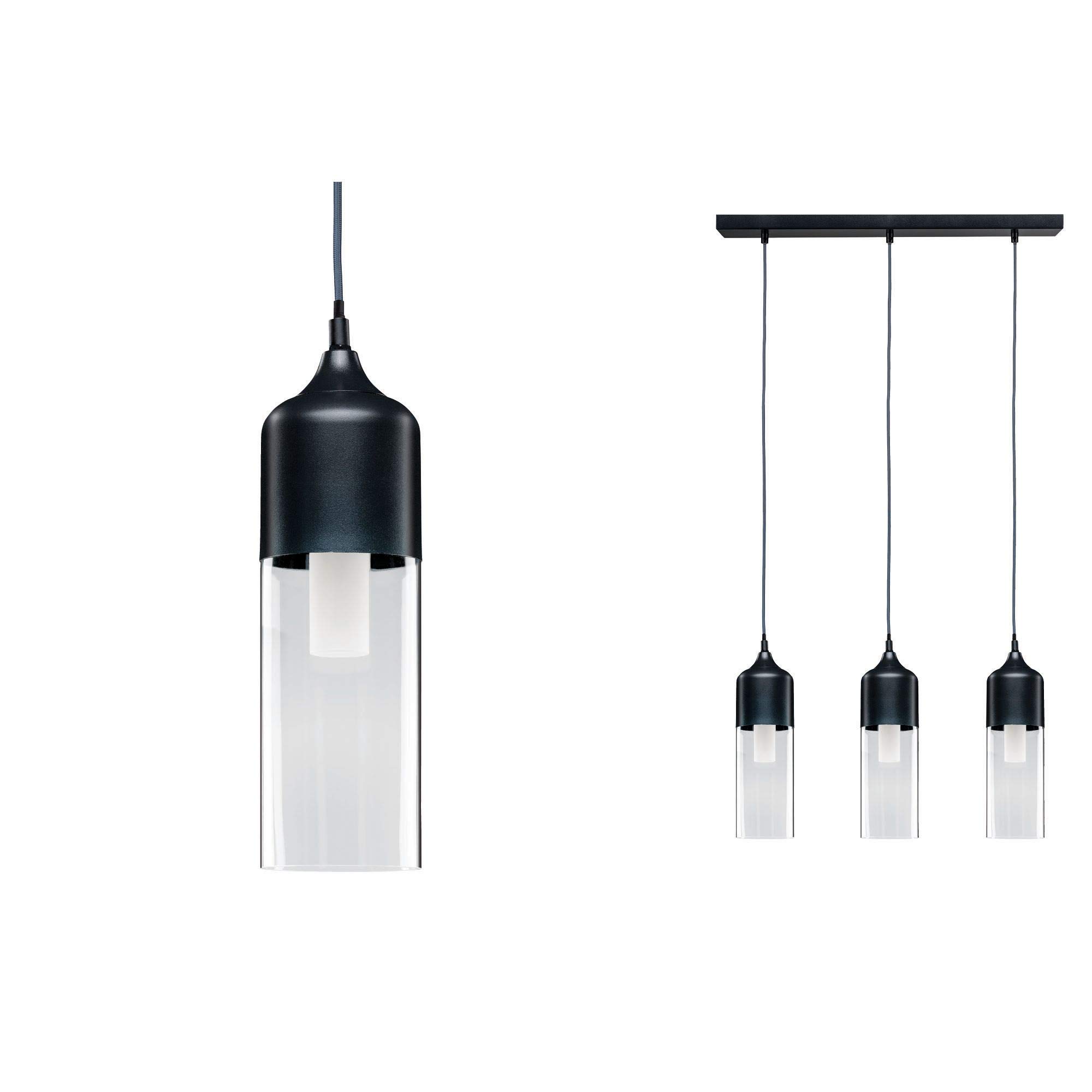 Paulmann 79642 Neordic Vanja Pendant luminaire max. 3x20W Pendant lamp for E27 Lamps Ceiling lamp Grey/Clear 230V Glass/Metal Without lamp