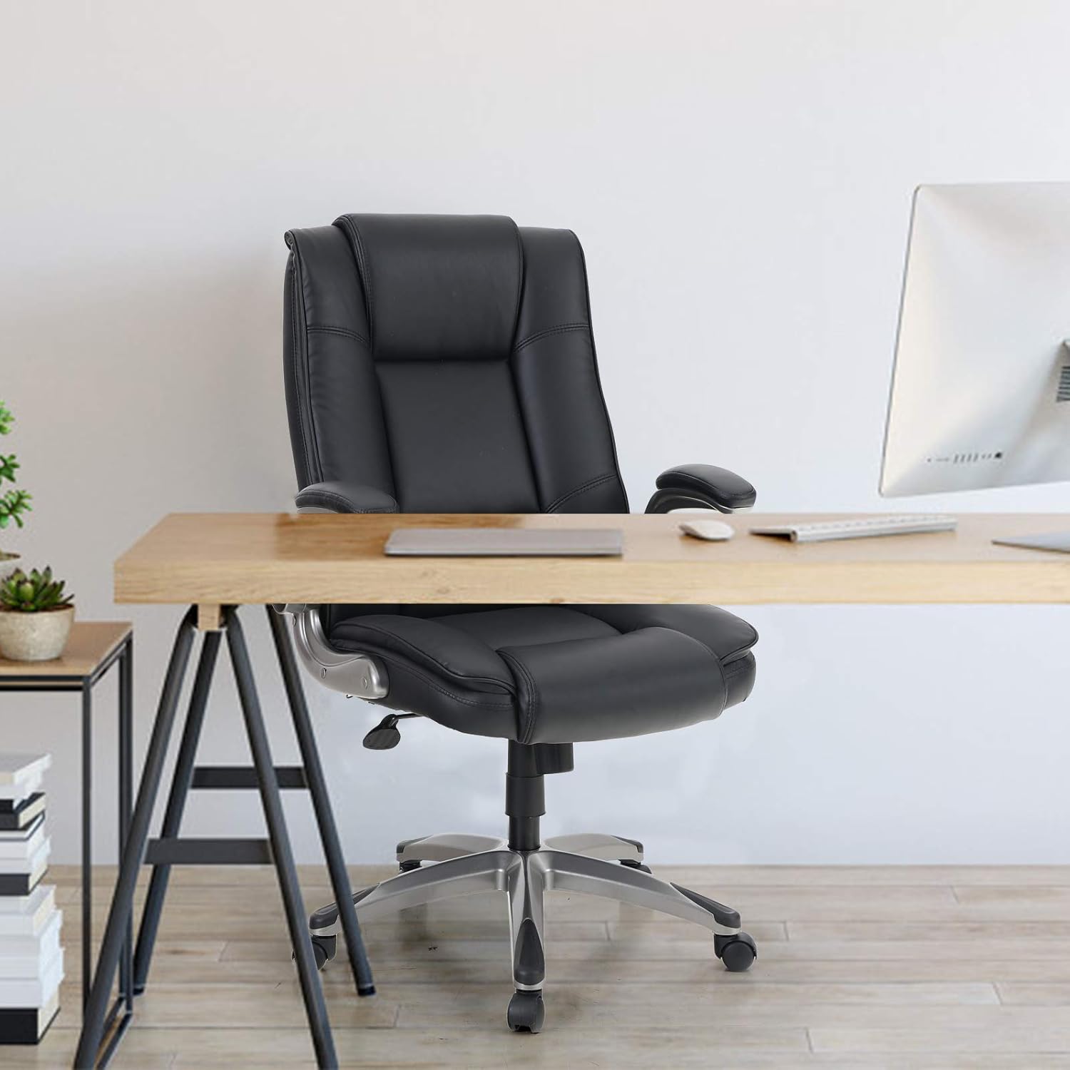 ALPHA HOME High Back Executive Chair Ergonomic Office Chair Managerial Computer Desk Chair Flip Up Armrest Big Tall Adjustable Height PU Leather Task Chair Rolling Swivel Chair-Capacity 400LBS: Kitchen & Dining