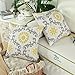 CaliTime Canvas Throw Pillow Cover Case for Couch Sofa Home Decoration Three-Tone Dahlia Floral Compass Geometric 18 X 18 Inches Yellow/Gray