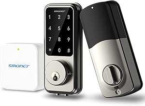Smart Deadbolt Lock - SMONET Electronic Keypad Lock with Hub 2020 Bluetooth WiFi Touchscreen Smart Lock Front Door Keyless Entry Door Lock Home Gate Smart Lock Work with Alexa for Home Security