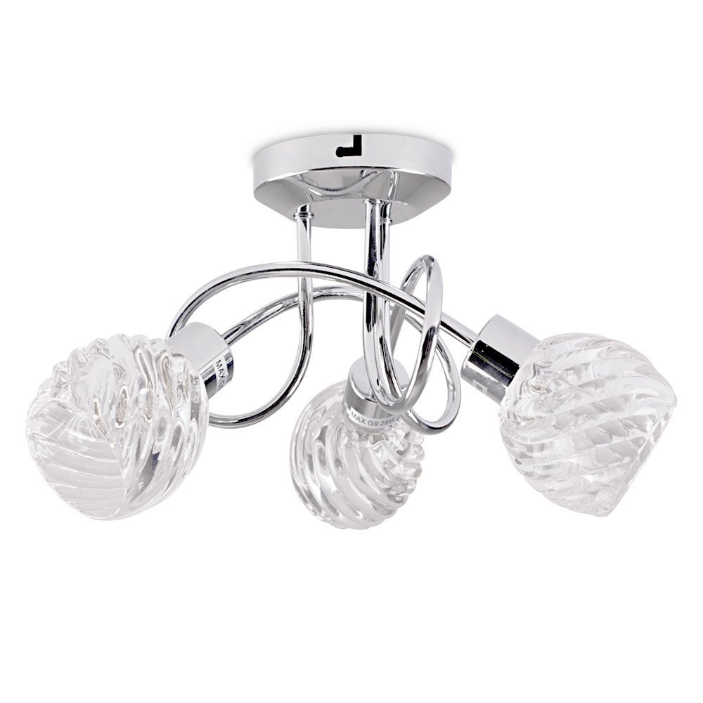 Buy MiniSun Contemporary 3 Way Polished Chrome Curved Arm Flush Ceiling