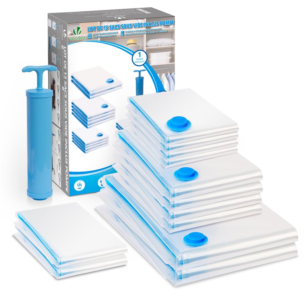 VOUNOT® 12pcs Vacuum Storage Bags for Clothes, Duvets, Pillows, Blankets, Reusable Space Saver Bags with Pump, 2 Jumbo 4 Medium 4 Small 2 Roll Up, Multi-coloured