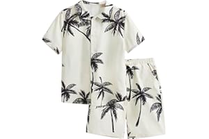 Verdusa Boy's 2 Piece Outfits Hawaiian Vacation Beach Button Down Shirt and Shorts Sets