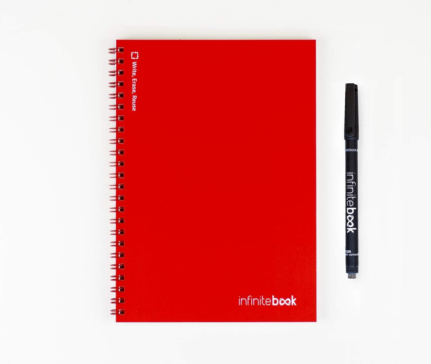 Infinitebook Reusable whiteboard notebook, A5, Plain, Spiral-bound, Includes Black Pen, Pink cover