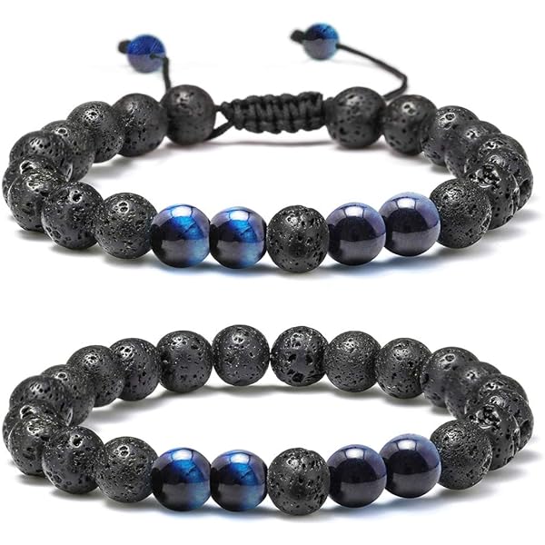 Bivei Lava Rock Essential Oil Diffuser Bracelet - Adjustable Double Layer With Tiger Eye & Howlite