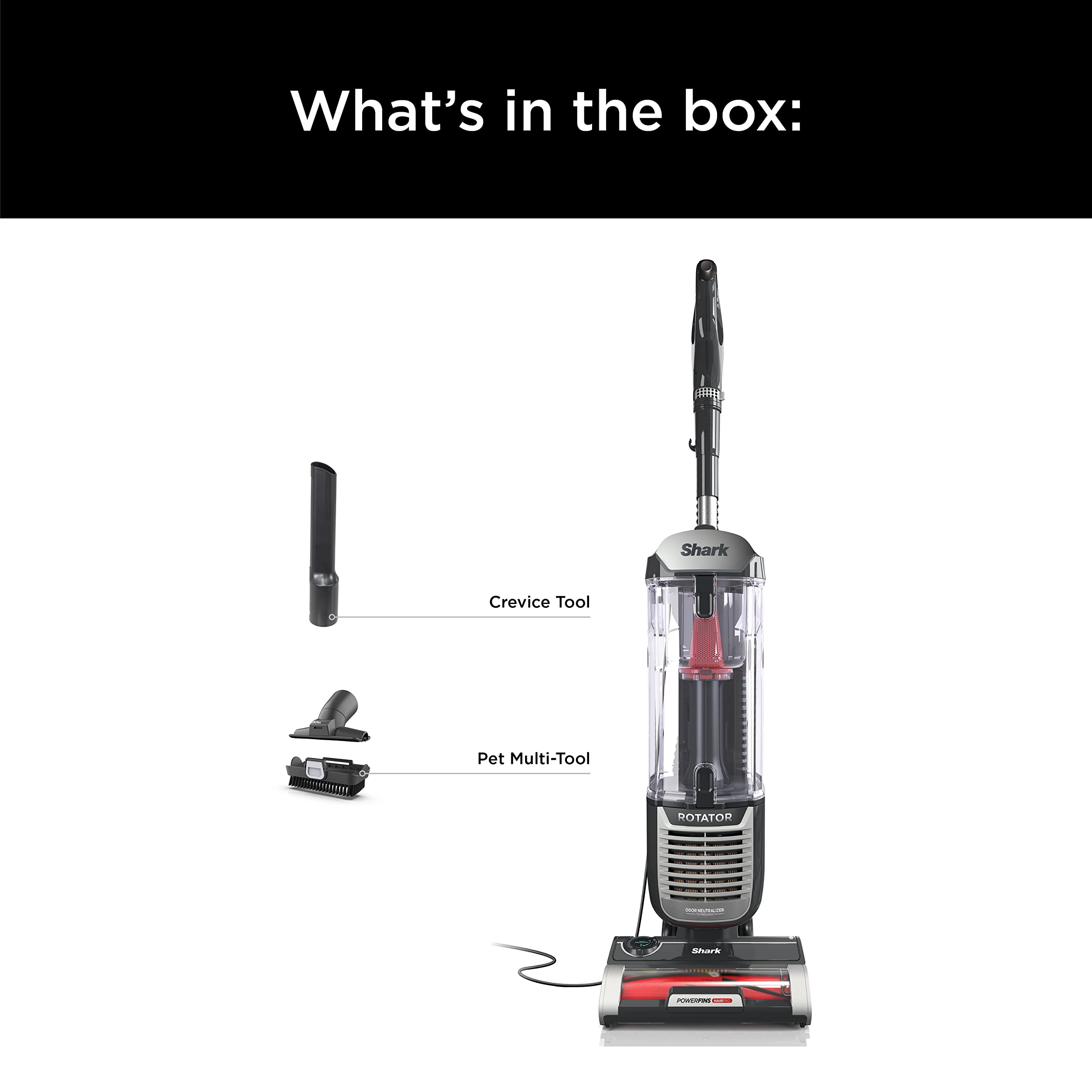 Shark ZU102 Rotator Pet Upright Vacuum with PowerFins HairPro & Odor Neutralizer Technology, Charcoal, 2.9 L Dust Cup