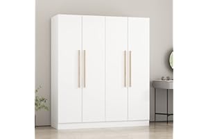 Hitow Large Wardrobe Armoire Closet with 4 Doors, Freestanding Wardrobe Cabinet for Hanging Clothes, Bedroom Armoire Dresser Wardrobe Clothes Organizer, 4-Door White (63" W x 19.7" D x 70.9" H)