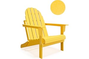 BUPPLEE Folding Adirondack Chair - Durable HDPE Poly Lumber All-Weather Resistant, Foldable Oversized Balcony Porch Patio Outdoor Chair for Lawn, Backyard, Deck, Garden, Camping - Easy Installation, Yellow