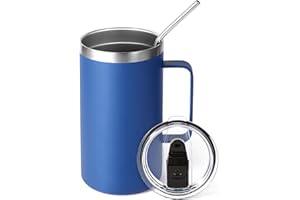 Volhoply 24 oz Insulated Coffee Mug with Lid and Straw, Stainless Steel Travel Mugs with Handle, Leak Proof Double Wall Coffe