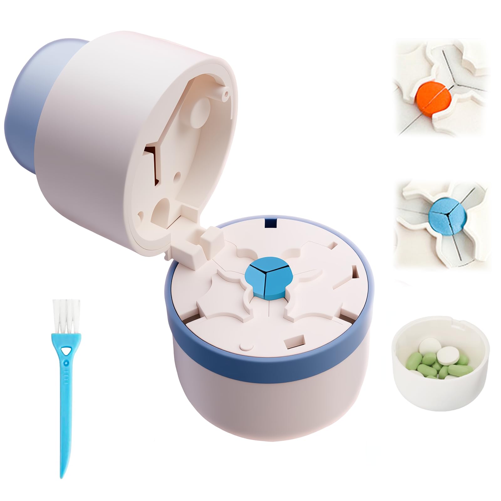 Photo 1 of 1/3 Pill Cutter with Storage, Professional 1/2 & 3 in 1 Pill Splitter for Small or Large Pills, Precise & Easy Stainless Steel Blade (Blue)